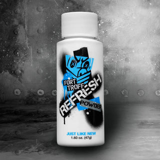 Real Deal Refresh renewal powder bottle on a steel background