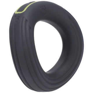 Rev Cock Throbber vibrating cock ring angled view showing the motor pod and olive power button