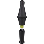 Robo Rammer rotating ridge rimming dong with black handle and olive control band, front view