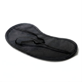 Soft black satin blindfold with elastic strap, smooth lightweight eye mask designed for comfortable light blocking