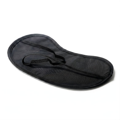 Soft black satin blindfold with elastic strap, smooth lightweight eye mask designed for comfortable light blocking