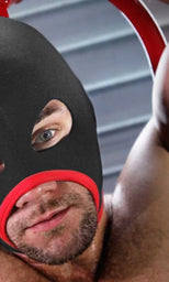 Skullfuck Open-Mouth Bondage Hood in red, size Large