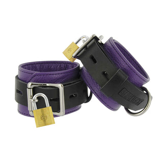 Strict Leather Deluxe Black and Purple Locking Ankle Cuffs