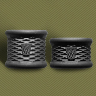 Stretch Flex tall and short silicone ball stretchers with diamond texture and shield logo