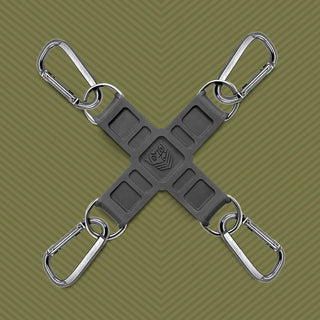 Tactical Hogtie silicone X hub with 4 steel D-rings and quick-clip carabiners