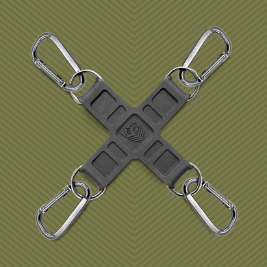 Tactical Hogtie silicone X hub with 4 steel D-rings and quick-clip carabiners