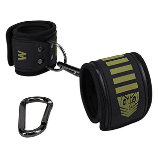Tactical Wrist Cuffs pair with carabiner, buckle-free velcro restraints product shot
