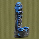 Tendril Thruster Blue mini fuck machine hero shot, blue and black marbled tentacle dildo