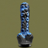Tendril Thruster Blue tentacle dildo front view showing the sucker texture down the shaft