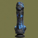 Tendril Thruster Blue rear view showing the smooth veined back of the shaft and shield logo