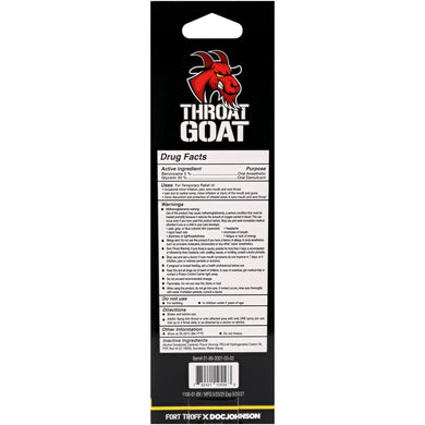 Throat Goat retail box back with drug facts, active ingredients and directions, Fort Troff x Doc Johnson