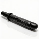 The Violator 13-Mode XL Dildo Thruster shown at an angled view highlighting its realistic texture, pronounced head, and ergonomic grip handle